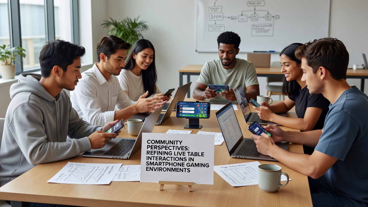 Smartphone-Bildschirm mit Live-Tisch-Interaktionen und Community-Feedback-Elementen