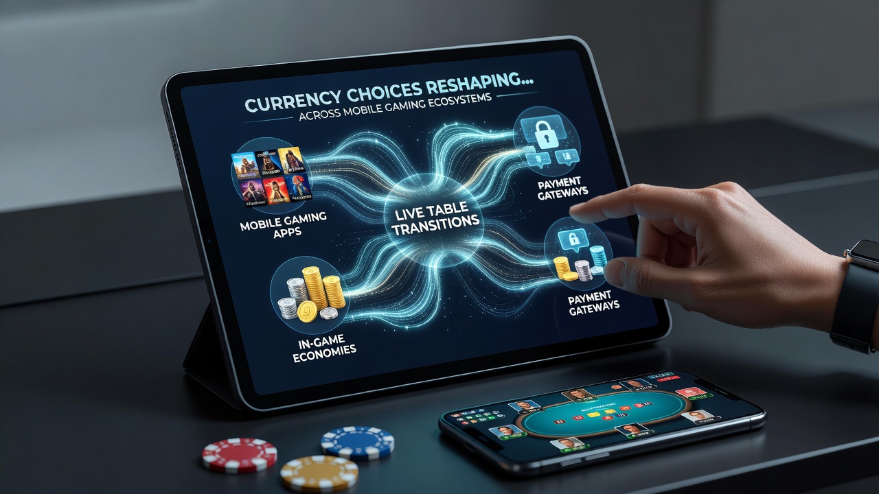 Übergang zwischen Live-Tischen in einer mobilen Casino-App mit Währungsanzeige