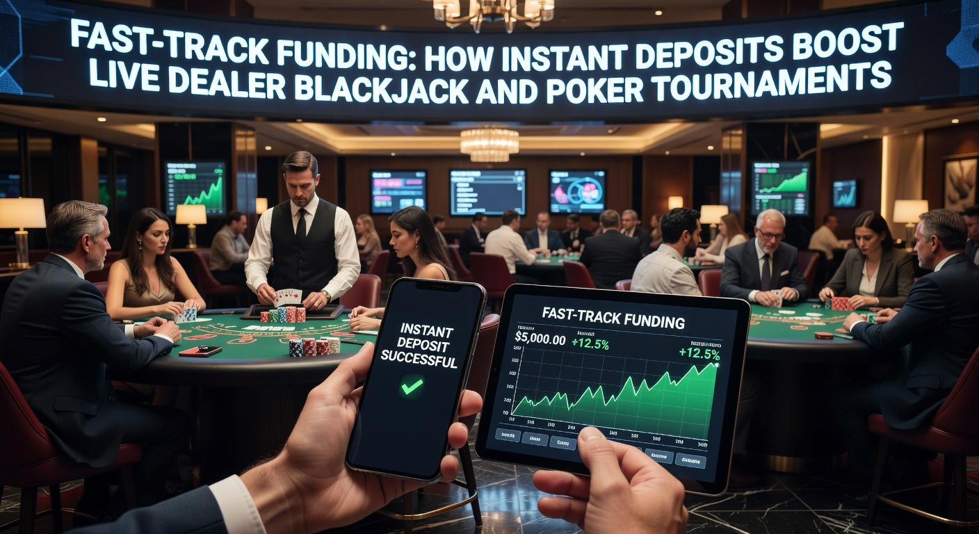 Grafik zeigt schnelle Einzahlungen bei einem Live-Dealer-Blackjack-Tisch mit Uhr und Bargeldsymbolen