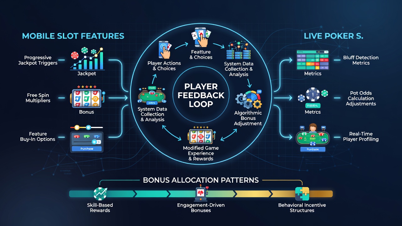 Analyse-Dashboard mit Spielerfeedback-Daten, die Bonusmuster in Slots und Poker-Sessions visualisieren