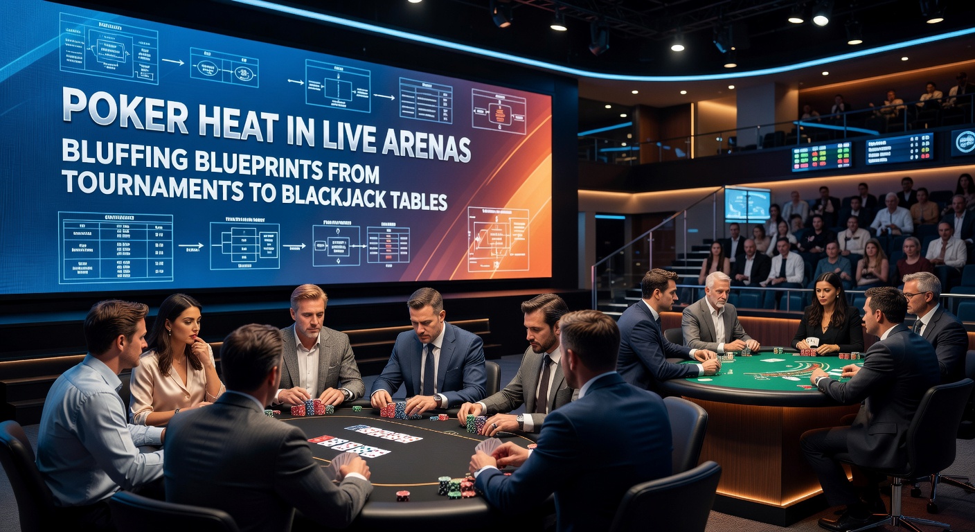 Live-Blackjack-Tisch in einer belebten Casino-Arena mit Spielern, die Strategien austauschen und Heat aufbauen